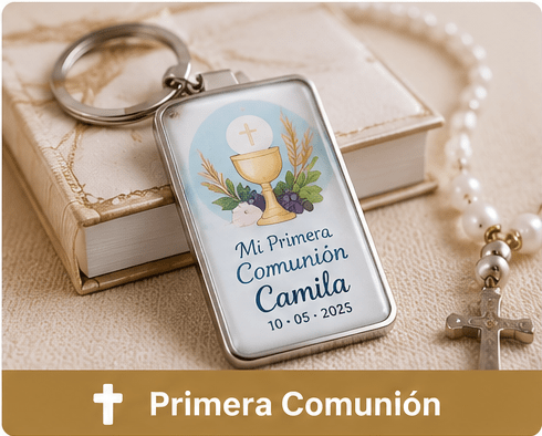 Llavero personalizado para Primera Comunión con nombre y gota de resina Premium