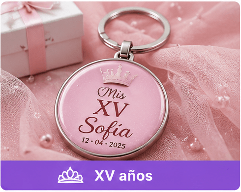 Llavero personalizado para XV años con nombre y gota de resina Premium